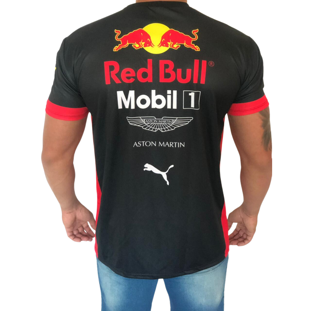 Camisa Dry Fit F1 Red Bull Preta - Proteção UV