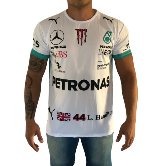 Camisa Dry Fit F1 AMG Petronas Branca - Proteção UV