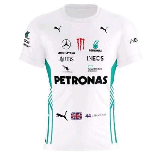 Camisa Dry Fit F1 AMG Petronas L.Hamilton Branca - Proteção UV